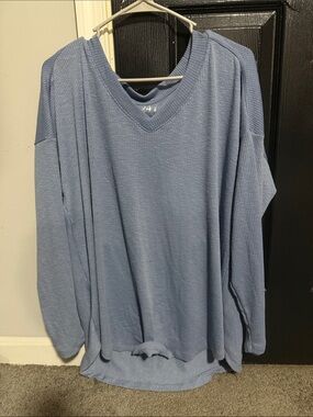 Maurices Light Blue Long Sleeve V-Neck Waffle Knit Top
